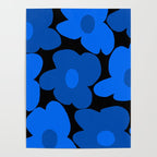 Large Bright Blue Retro Flowers Dark Background #decor #society6 #buyart Poster Gallery Image 4