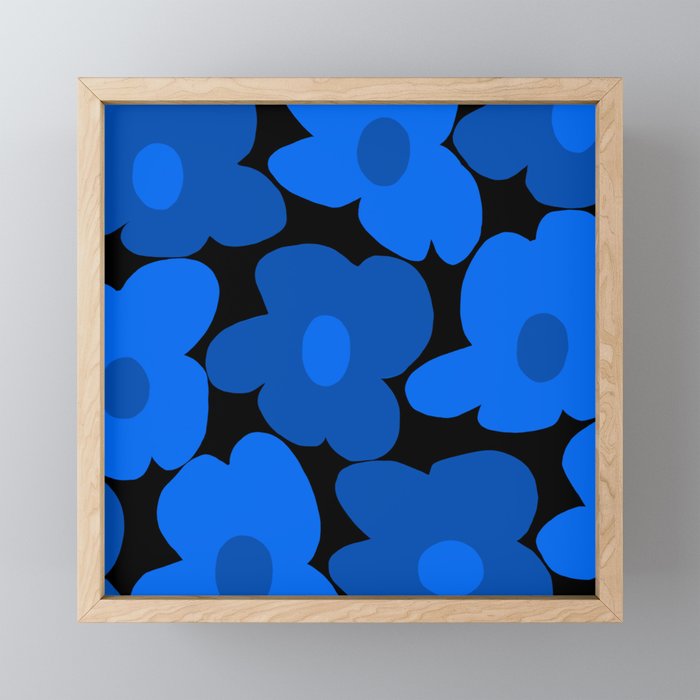 Large Bright Blue Retro Flowers Dark Background #decor #society6 #buyart Mini Art Print Gallery Image 1