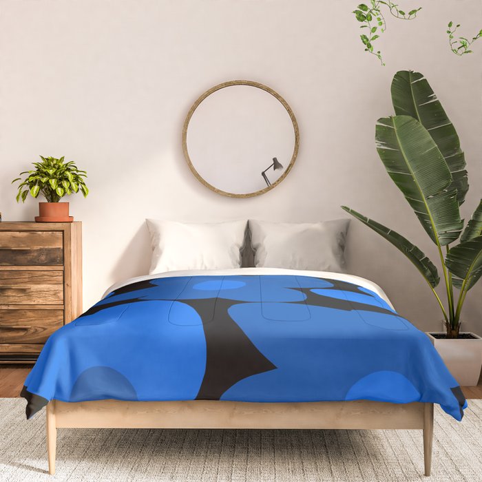 Large Bright Blue Retro Flowers Dark Background #decor #society6 #buyart Comforter Gallery Image 3