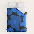 Large Bright Blue Retro Flowers Dark Background #decor #society6 #buyart Comforter Gallery Image 6