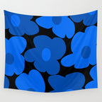 Large Bright Blue Retro Flowers Dark Background #decor #society6 #buyart Wall Tapestry Gallery Image 4