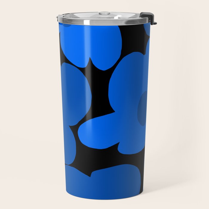 Large Bright Blue Retro Flowers Dark Background #decor #society6 #buyart Travel Mug Gallery Image 2