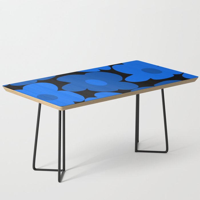 Large Bright Blue Retro Flowers Dark Background #decor #society6 #buyart Coffee Table Gallery Image 1