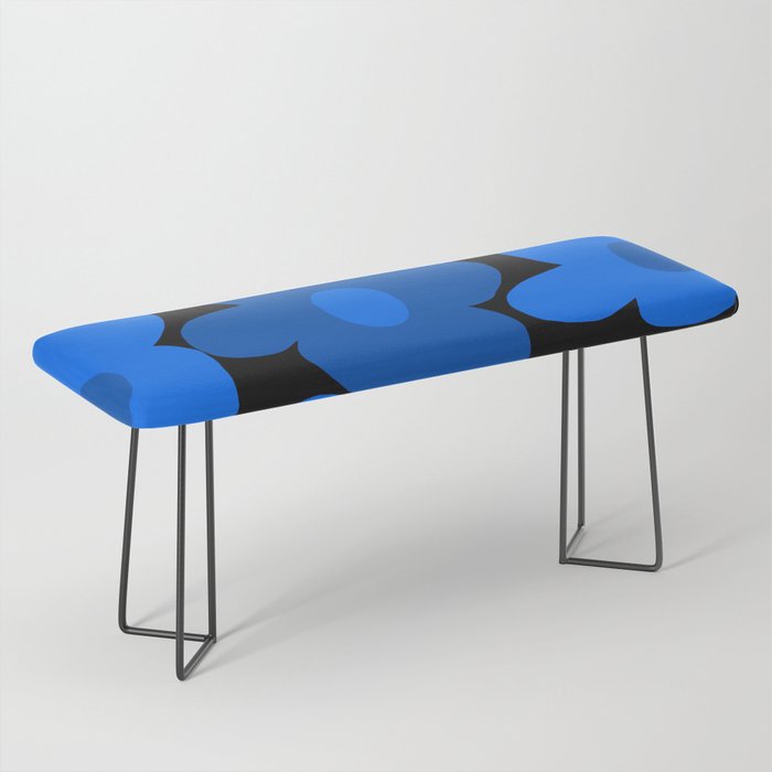 Large Bright Blue Retro Flowers Dark Background #decor #society6 #buyart Bench Gallery Image 1