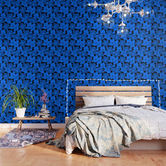 Large Bright Blue Retro Flowers Dark Background #decor #society6 #buyart Wallpaper Gallery Image 3
