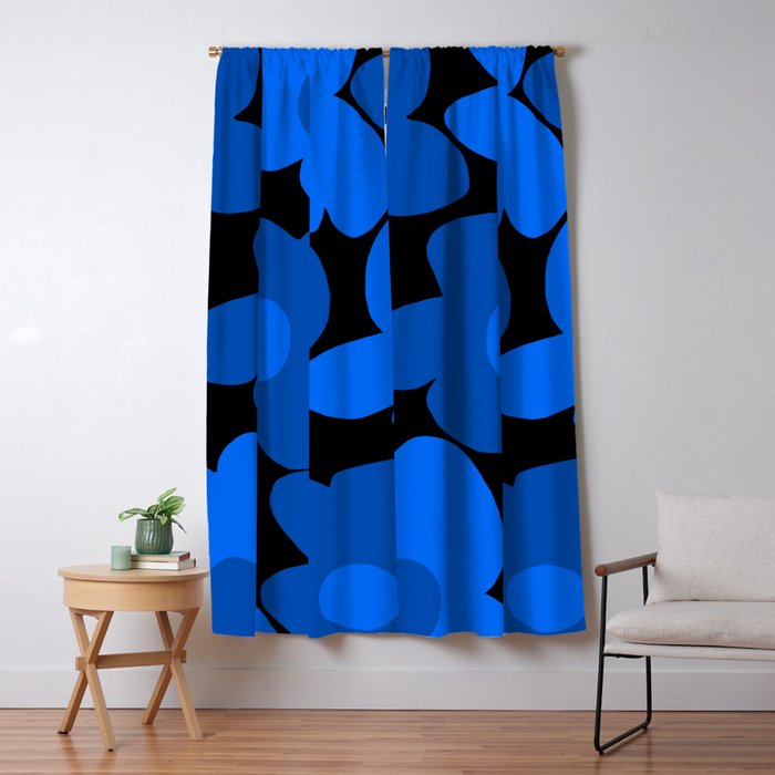 Large Bright Blue Retro Flowers Dark Background #decor #society6 #buyart Window Curtain Gallery Image 1
