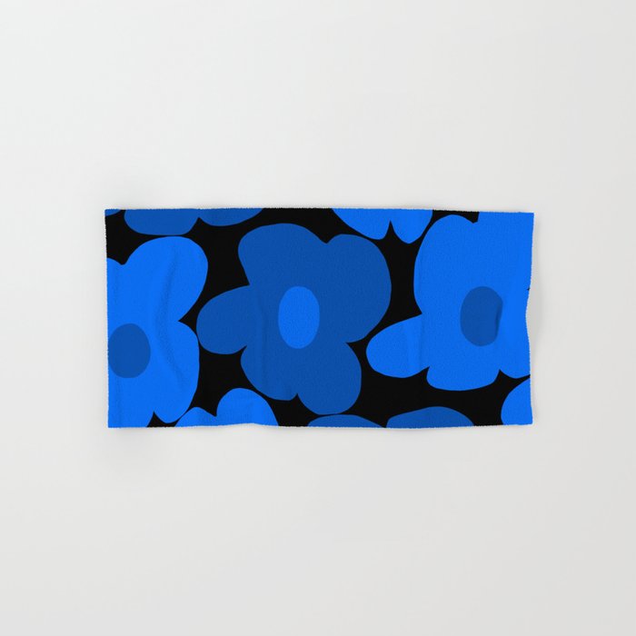 Large Bright Blue Retro Flowers Dark Background #decor #society6 #buyart Bath Towel Gallery Image 1