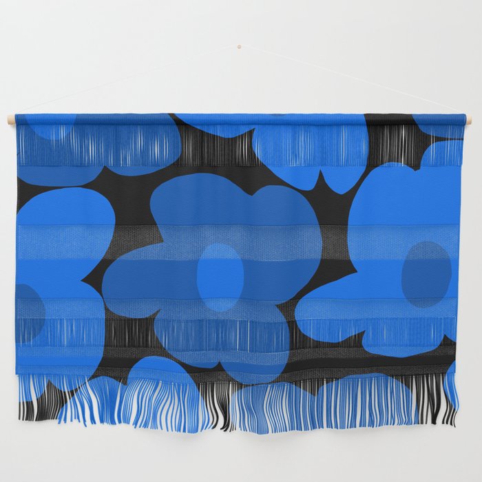 Large Bright Blue Retro Flowers Dark Background #decor #society6 #buyart Wall Hanging Gallery Image 1