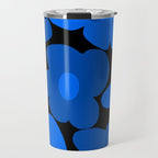 Large Bright Blue Retro Flowers Dark Background #decor #society6 #buyart Travel Mug Gallery Image 1