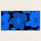 Large Bright Blue Retro Flowers Dark Background #decor #society6 #buyart Desk Mat Gallery Image 3