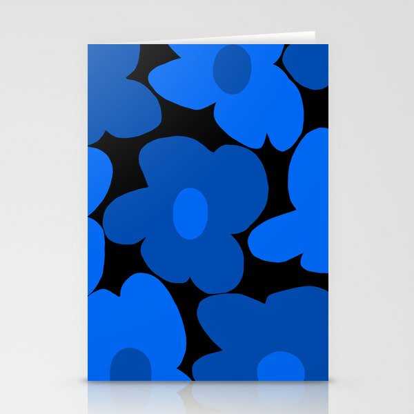 Large Bright Blue Retro Flowers Dark Background #decor #society6 #buyart Stationery Card Gallery Image 2