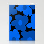 Large Bright Blue Retro Flowers Dark Background #decor #society6 #buyart Stationery Card Gallery Image 2