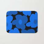 Large Bright Blue Retro Flowers Dark Background #decor #society6 #buyart Bath Mat Gallery Image 1
