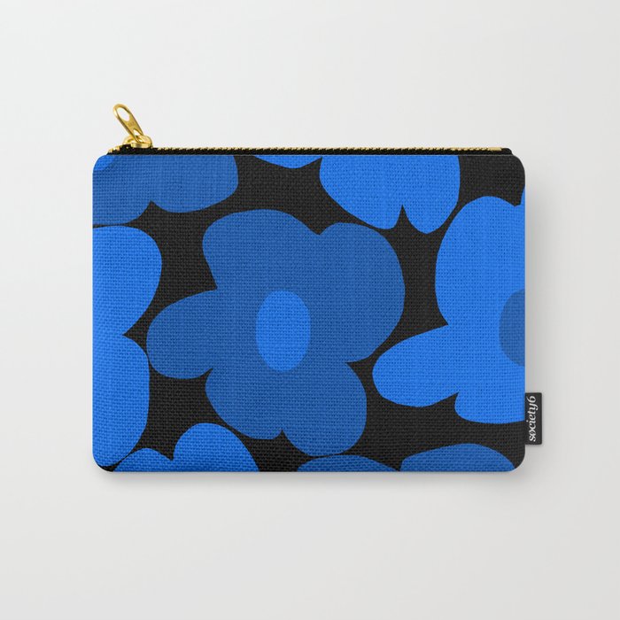 Large Bright Blue Retro Flowers Dark Background #decor #society6 #buyart Carry All Pouch Gallery Image 1