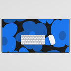 Large Bright Blue Retro Flowers Dark Background #decor #society6 #buyart Desk Mat Gallery Image 1
