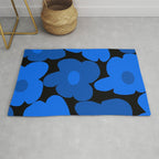 Large Bright Blue Retro Flowers Dark Background #decor #society6 #buyart Rug Gallery Image 1