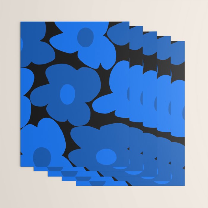 Large Bright Blue Retro Flowers Dark Background #decor #society6 #buyart Wrapping Paper Gallery Image 3