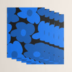 Large Bright Blue Retro Flowers Dark Background #decor #society6 #buyart Wrapping Paper Gallery Image 3
