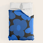 Large Bright Blue Retro Flowers Dark Background #decor #society6 #buyart Duvet Cover Gallery Image 6