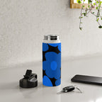 Large Bright Blue Retro Flowers Dark Background #decor #society6 #buyart Water Bottle Gallery Image 4