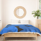 Large Bright Blue Retro Flowers Dark Background #decor #society6 #buyart Duvet Cover Gallery Image 3