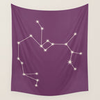 Sagittarius Zodiac Star Constellation Line Art Mauve Purple Wall Tapestry Gallery Image 4
