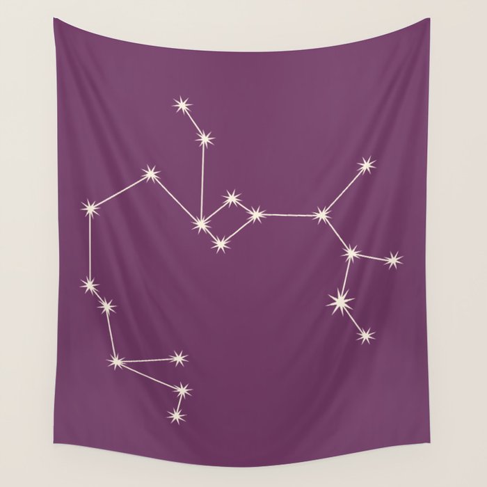 Sagittarius Zodiac Star Constellation Line Art Mauve Purple Wall Tapestry Gallery Image 4