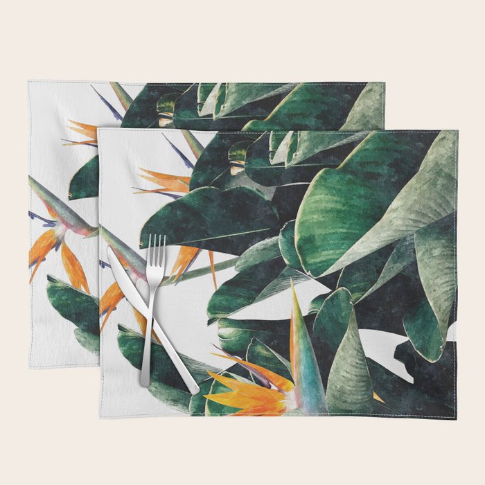 Paradise Bird, Nature Botanical Plant Floral, Tropical Garden Watercolor Painting Placemat Gallery Image 1