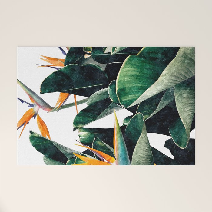 Paradise Bird, Nature Botanical Plant Floral, Tropical Garden Watercolor Painting Welcome Mat Gallery Image 1