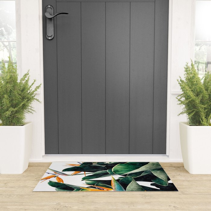 Paradise Bird, Nature Botanical Plant Floral, Tropical Garden Watercolor Painting Welcome Mat Gallery Image 3