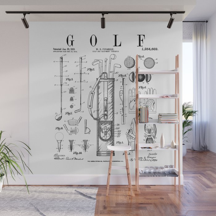 Golf Club Golfer Old Vintage Patent Drawing Print Wall Mural Gallery Image 1