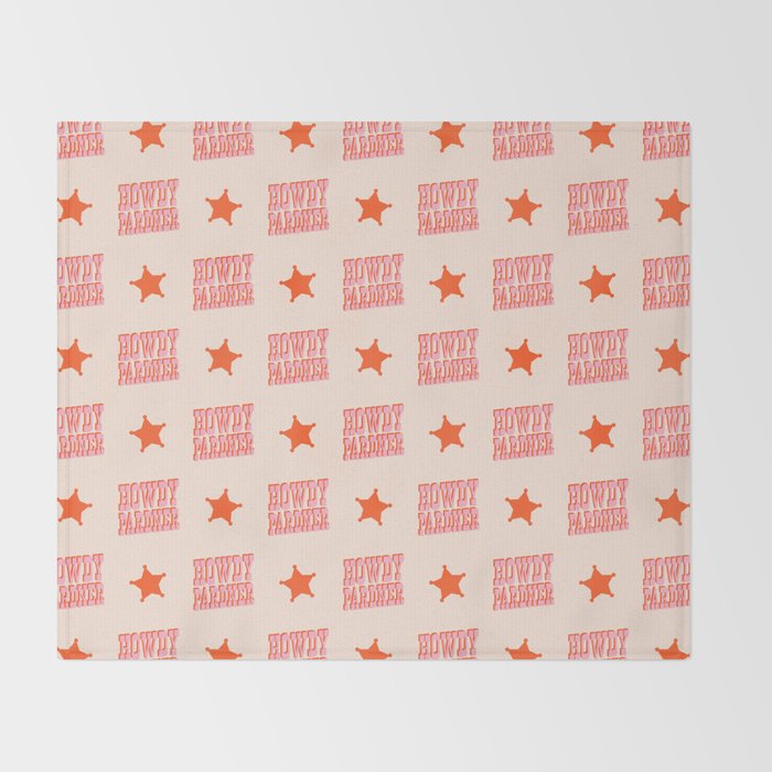 Old West: Howdy Pardner (bright pink and orange saloon style letters) Throw Blanket Gallery Image 2