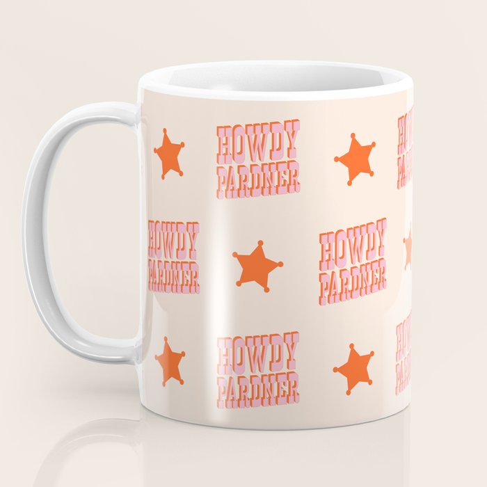 Old West: Howdy Pardner (bright pink and orange saloon style letters) Coffee Mug Gallery Image 3