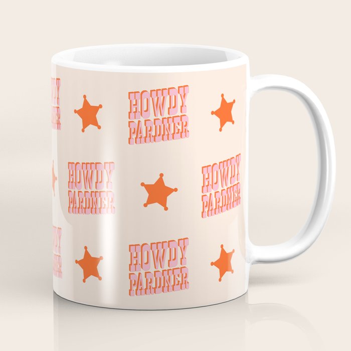 Old West: Howdy Pardner (bright pink and orange saloon style letters) Coffee Mug Gallery Image 1