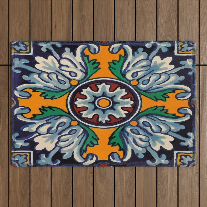 Mandala mexican talavera tile ceramic mosaic Outdoor Rug Gallery Image 1