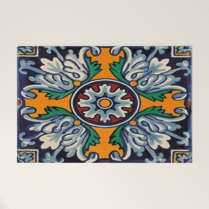 Mandala mexican talavera tile ceramic mosaic Welcome Mat Gallery Image 1