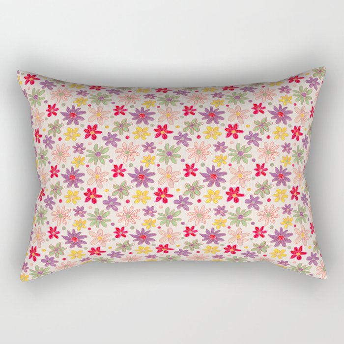 Retro Daisies & Dots Rectangular Pillow Gallery Image 1