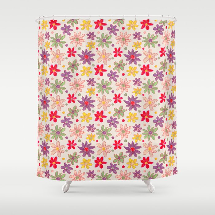Retro Daisies & Dots Shower Curtain Gallery Image 1