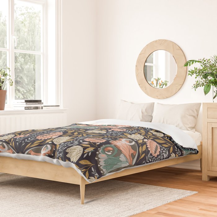 William Morris Inspired Butterfly Pattern - Midnight Garden Duvet Cover Gallery Image 2
