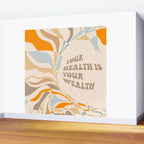 YOUR HEALTH IS YOUR WEALTH with Liquid retro abstract pattern in orange and blue Wall Mural Gallery Image 2