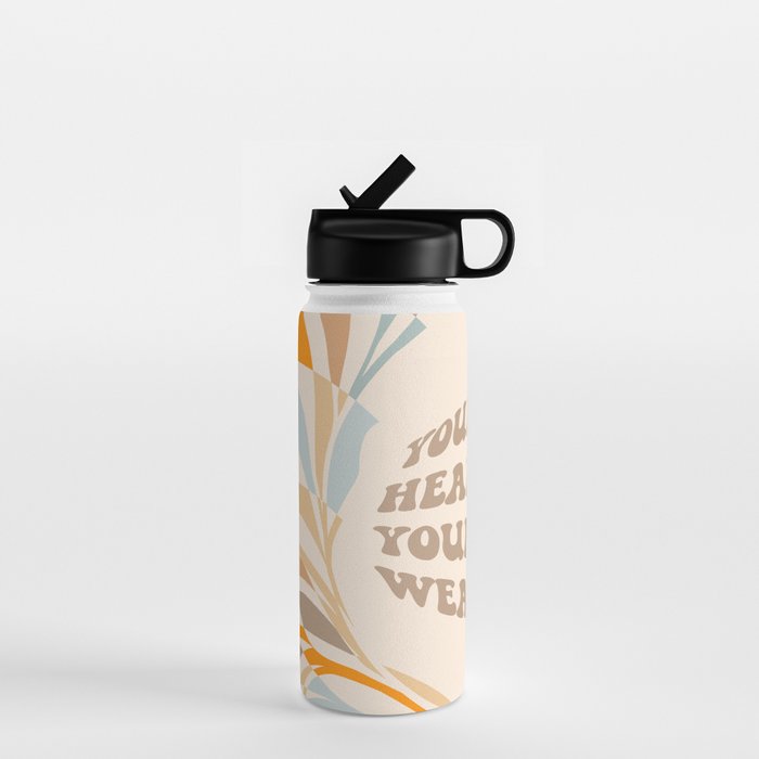 YOUR HEALTH IS YOUR WEALTH with Liquid retro abstract pattern in orange and blue Water Bottle Gallery Image 1