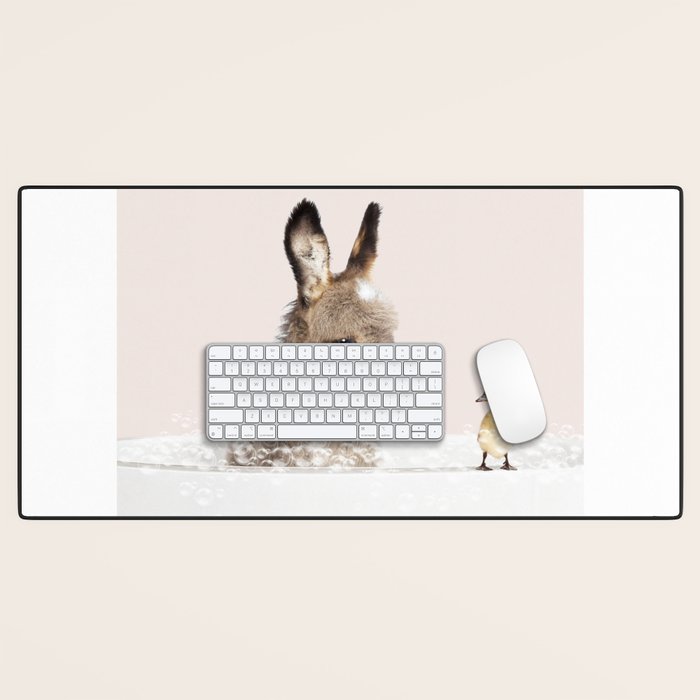 Baby Donkey in a Bathtub, Donkey Taking a Bath, Donkey Bathing, Bathtub Animal Art Print By Synplus Desk Mat Gallery Image 1