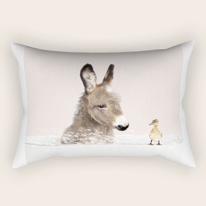 Baby Donkey in a Bathtub, Donkey Taking a Bath, Donkey Bathing, Bathtub Animal Art Print By Synplus Rectangular Pillow Gallery Image 1