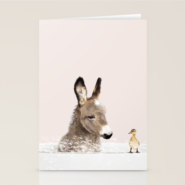 Baby Donkey in a Bathtub, Donkey Taking a Bath, Donkey Bathing, Bathtub Animal Art Print By Synplus Stationery Card Gallery Image 1