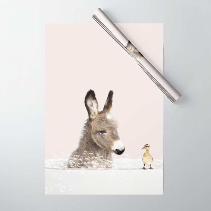Baby Donkey in a Bathtub, Donkey Taking a Bath, Donkey Bathing, Bathtub Animal Art Print By Synplus Wrapping Paper Gallery Image 1