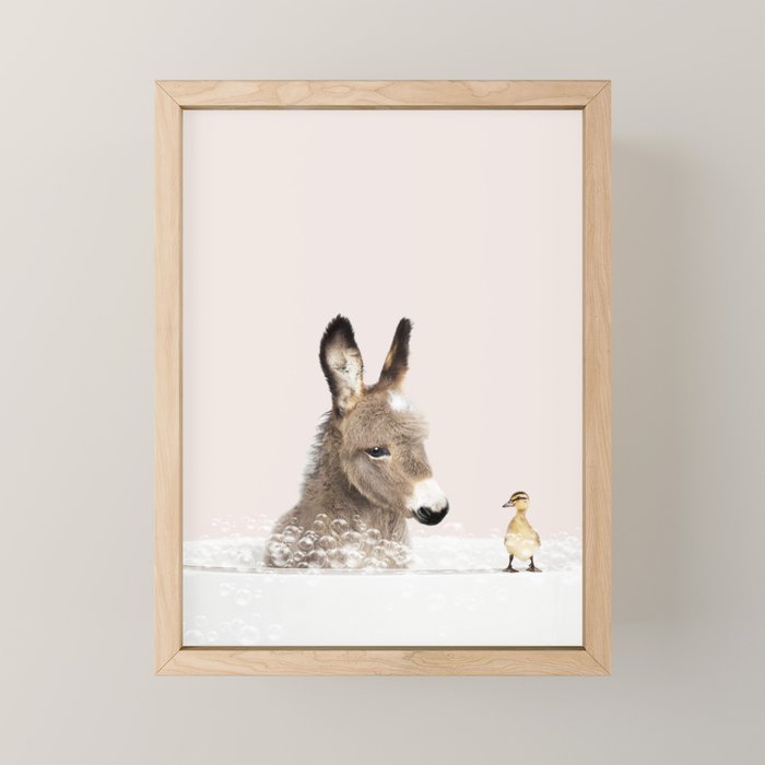 Baby Donkey in a Bathtub, Donkey Taking a Bath, Donkey Bathing, Bathtub Animal Art Print By Synplus Mini Art Print Gallery Image 1
