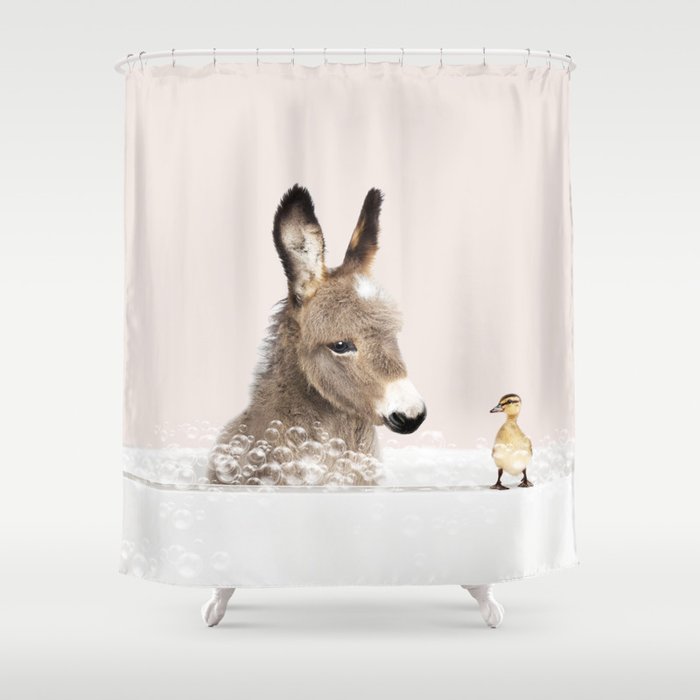 Baby Donkey in a Bathtub, Donkey Taking a Bath, Donkey Bathing, Bathtub Animal Art Print By Synplus Shower Curtain Gallery Image 1