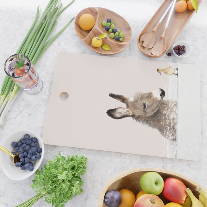 Baby Donkey in a Bathtub, Donkey Taking a Bath, Donkey Bathing, Bathtub Animal Art Print By Synplus Cutting Board Gallery Image 2
