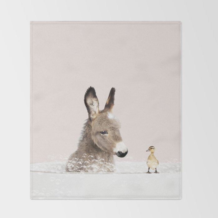 Baby Donkey in a Bathtub, Donkey Taking a Bath, Donkey Bathing, Bathtub Animal Art Print By Synplus Throw Blanket Gallery Image 2