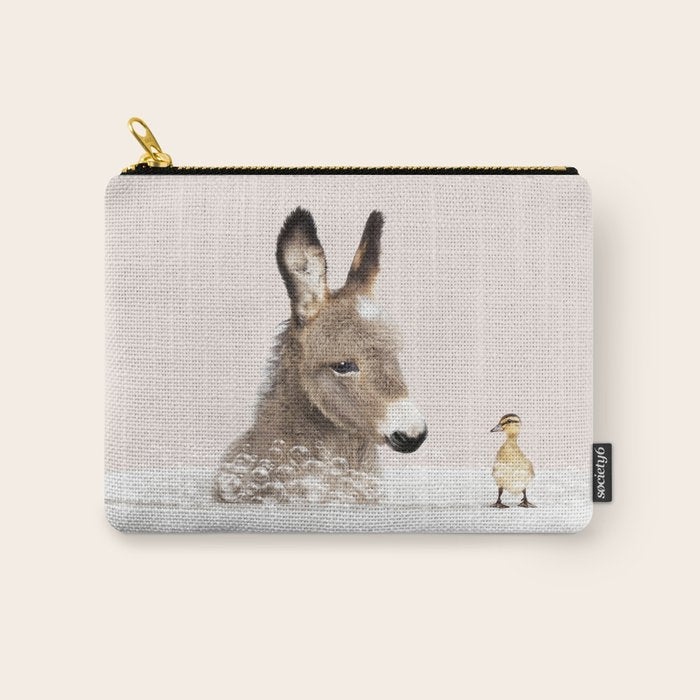 Baby Donkey in a Bathtub, Donkey Taking a Bath, Donkey Bathing, Bathtub Animal Art Print By Synplus Carry All Pouch Gallery Image 1